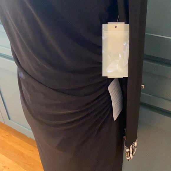 NWT Eliza J Crystal Cuff Drape Back Dress in Black - Picture 7 of 10